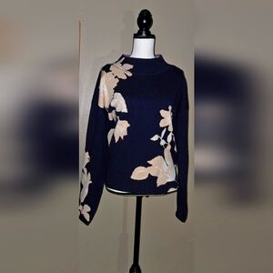Anthropologie Maueve Floral Navy Sweater